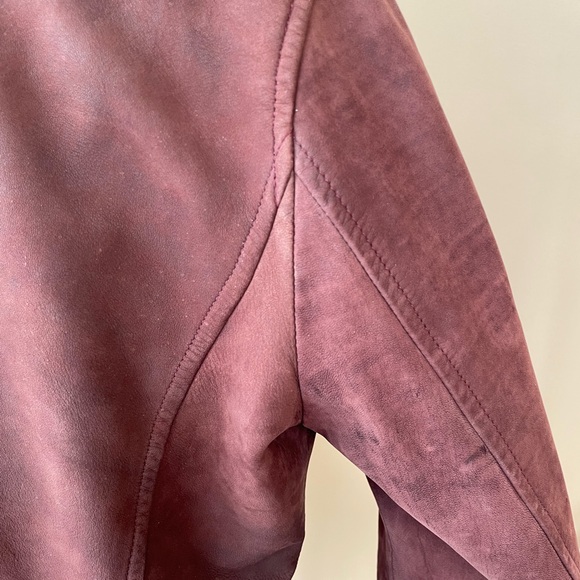 Tahari Maroon Suede Leather Moto Jacket - Picture 7 of 16